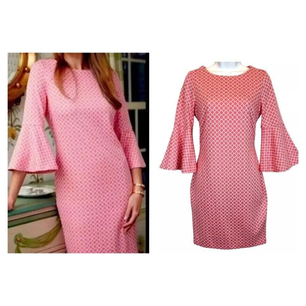 Tyler Boe Jenny Bell Sleeve Sheath Dress  Size XS  Pink Print  Preppy  Spring